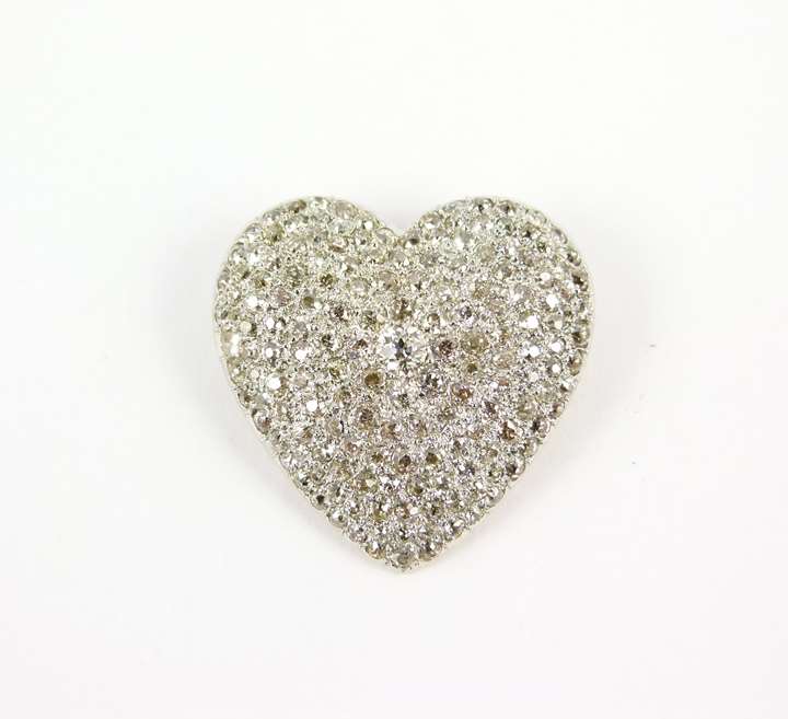 Antique pave set diamond heart brooch-pendant